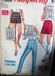 7688 SIMPLICITY 1968 PROPORTION PANTS, JAMAICA-SHORT SHORTS PATTERN 23, 24,27, 29 waist choice